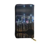 LLOTPQ Aerial Night of View Hong Kong Print Leather Wallet â€“ Stylish Thin Clutch, Lightweight Design â€“ Long Bifold Wallet with Coin Pocket