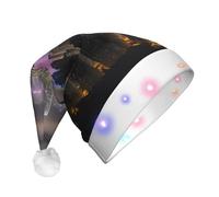 LLOTPQ Aerial Night of View Hong Kong Print LED Christmas Hat for Adults - Festive Santa Hat, Plush Winter Party Headwear for Holiday, Xmas