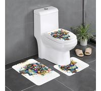 LLOTPQ Artificial Intelligence Brain Print 3-Piece Bathroom Rugs Set â€“ U-Shaped Mats, Flannel Dressing Table Rug for Master Bathroom & Shower