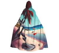 LLOTPQ Beach Scenery Print Adult Hooded Cloak Halloween Cape Party