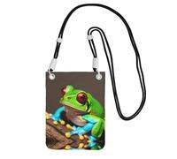 LLOTPQ Black Carry Mobile Phone Bag - Red Eyes Tree Frogs Print Crossbody Purse,Universal Strap, Ideal for Commuting, Shopping