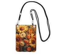 LLOTPQ Black Carry Mobile Phone Bag - Spring Sunflowers Retro Flowers Print Crossbody Purse,Universal Strap, Ideal for Commuting, Shopping