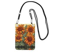 LLOTPQ Black Carry Mobile Phone Bag - Spring Sunflowers Retro Flowers Print Crossbody Purse,Universal Strap, Ideal for Commuting, Shopping