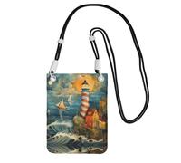 LLOTPQ Black Carry Mobile Phone Bag - The Seaside Lighthouse Print Crossbody Purse,Universal Strap, Ideal for Commuting, Shopping