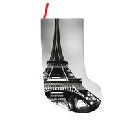 LLOTPQ Black Paris Eiffel Tower Print 18in Christmas Stockings - Holiday Party Decoration, Perfect for Fireplace Hanging and Xmas Tree