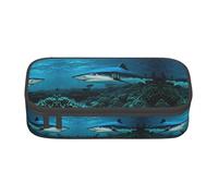 LLOTPQ Blue Shark Print Pencil Case - Pen Organizer for Girls and Boys, School Supplies, Stationery, and Office Use