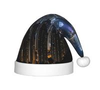 LLOTPQ Christmas Hat for Kids - Festive Santa Hat with Aerial Night of View Hong Kong Print Design, Perfect for Holiday Parties and Winter Wear