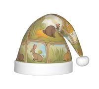 LLOTPQ Christmas Hat for Kids - Festive Santa Hat with Cartoon Cute Animals Rabbit Print Design, Perfect for Holiday Parties and Winter Wear