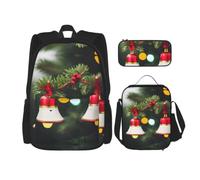 LLOTPQ Christmas Tree and Bell Print School Bag, 15 Inch Laptop Backpack | College Book Bag Outdoor Boys Girls Lightweight Studies Fashion Youth Adjustable Shoulder Strap Storage