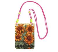 LLOTPQ Fuchusia Carry Mobile Phone Bag - Spring Sunflowers Retro Flowers Print Crossbody Purse,Universal Strap, Ideal for Commuting, Shopping