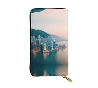 LLOTPQ Hong Kong Print Leather Wallet - Stylish Thin Clutch, Lightweight Design - Long Bifold Wallet with Coin Pocket