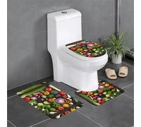 LLOTPQ Introduction of various vegetables Print 3-Piece Bathroom Rugs Set â€“ U-Shaped Mats, Flannel Dressing Table Rug for Master Bathroom & Shower