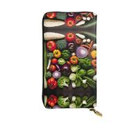 LLOTPQ Introduction of Various Vegetables Print Leather Wallet â€“ Stylish Thin Clutch, Lightweight Design â€“ Long Bifold Wallet with Coin Pocket