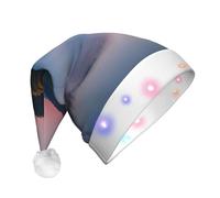 LLOTPQ Lake under Sunset Print LED Christmas Hat for Adults - Festive Santa Hat, Plush Winter Party Headwear for Holiday, Xmas