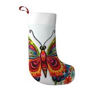 LLOTPQ Large Embroidery Colorful Butterfly Print Christmas Stocking – Holiday Party Decoration for Fireplace, Xmas Tree & Home
