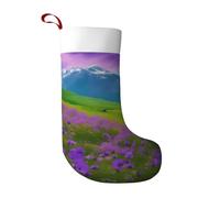 LLOTPQ Large Nature Purple Flowers Meadow Mountain Scenic Print Christmas Stocking – Holiday Party Decoration for Fireplace, Xmas Tree & Home