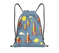 LLOTPQ M Drawstring Cartoon Rocket Print Bags Backpack Sport Storage