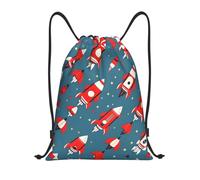 LLOTPQ M Drawstring Cartoon Rockets Print Bags Backpack Sport Storage | Lightweight Cinch Bag Sackpack For Men Women, Gym Traveling Tote Beach Swimming Shopping Yoga Carry-On Luggage