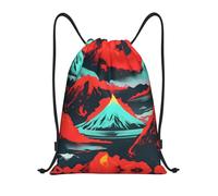LLOTPQ M Drawstring Volcano Bloom Print Bags Backpack Sport Storage | Lightweight Cinch Bag Sackpack For Men Women, Gym Traveling Tote Beach Swimming Shopping Yoga Carry-On Luggage