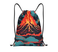 LLOTPQ M Drawstring Volcano Print Bags Backpack Sport Storage | Lightweight Cinch Bag Sackpack For Men Women, Gym Traveling Tote Beach Swimming Shopping Yoga Carry-On Luggage