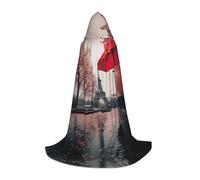 LLOTPQ M Halloween Hooded Cape â€“ Unisex Eiffel Tower with Red Umbrella Print Cosplay Robe for Christmas, Víspera de Todos los Santos, Witch