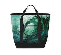 LLOTPQ Ocean Green Wave Surf Print Large Capacity Insulated Tote Bag - Shopping Bag with Adjustable Shoulder Strap for Women, Men