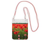 LLOTPQ Pink Carry Mobile Phone Bag - Poppy Flowers Vivid Petals Print Crossbody Purse,Universal Strap, Ideal for Commuting, Shopping