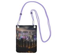 LLOTPQ Purple Carry Mobile Phone Bag - Aerial Night of View Hong Kong Print Crossbody Purse,Universal Strap, Ideal for Commuting, Shopping