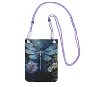 LLOTPQ Purple Carry Mobile Phone Bag - Art Blue Dragonfly Print Crossbody Purse,Universal Strap, Ideal for Commuting, Shopping