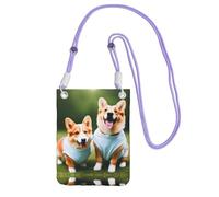 LLOTPQ Purple Carry Mobile Phone Bag - Wearing Clothes Corgi Dogs Print Crossbody Purse,Universal Strap, Ideal for Commuting, Shopping