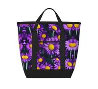LLOTPQ Purple Daisy Flower Print Large Capacity Insulated Tote Bag - Shopping Bag with Adjustable Shoulder Strap for Women, Men