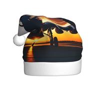 LLOTPQ Santa Hat for Adults – Unisex Christmas Hat with Aircraft Plane at Sunset Print Design, Perfect for Holiday Parties, New Year