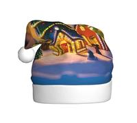 LLOTPQ Santa Hat for Adults â€“ Unisex Christmas Hat with Christmas village Print Design, Perfect for Holiday Parties, New Year