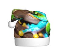 LLOTPQ Santa Hat for Adults – Unisex Christmas Hat with Red Eyes Tree Frogs Print Design, Perfect for Holiday Parties, New Year