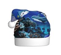 LLOTPQ Santa Hat for Adults â€“ Unisex Christmas Hat with Shark Swimming Under the Sea Print Design, Perfect for Holiday Parties, New Year