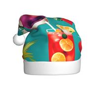 LLOTPQ Santa Hat for Adults – Unisex Christmas Hat with Tropical Cocktails Print Design, Perfect for Holiday Parties, New Year