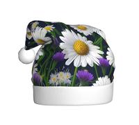 LLOTPQ Santa Hat for Adults â€“ Unisex Christmas Hat with Wild Flowers and Cornflowers Daisies Print Design, Perfect for Holiday Parties, New Year