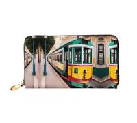 LLOTPQ Stylish Lisbon Tram Pattern Print Leather Wallet - Long Clutch for Women, Bifold Checkbook Wallet with Coin Pocket