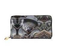LLOTPQ Stylish Sleeping Koala Cap Print Leather Wallet - Long Clutch for Women, Bifold Checkbook Wallet with Coin Pocket