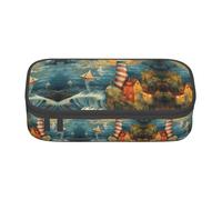 LLOTPQ The Seaside Lighthouse Print Pencil Case - Pen Organizer for Girls and Boys, School Supplies, Stationery, and Office Use