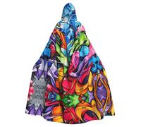 LLOTPQ Unisex Adult Halloween Hooded Cloak - Graffiti Drawing Print Witch Capa, Comfortable Jedi Wizard Magician Themed Costume
