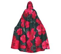 LLOTPQ Unisex Adult Halloween Hooded Cloak - Red Pink Flower Print Witch Capa, Comfortable Jedi Wizard Magician Themed Costume