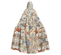 LLOTPQ Unisex Adult Halloween Hooded Cloak - Starfish and Seashell Pattern Print Witch Capa, Comfortable Jedi Wizard Magician Themed Costume