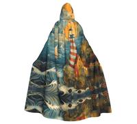LLOTPQ Unisex Adult Halloween Hooded Cloak - The Seaside Lighthouse Print Witch Capa, Comfortable Jedi Wizard Magician Themed Costume