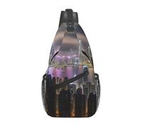 LLOTPQ Unisex Aerial Night of View Hong Kong Print Cross Chest Bag - Lightweight Travel Sling Backpack, Perfect for Hiking, and Everyday Use