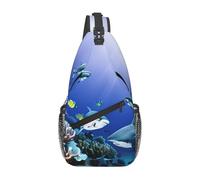 LLOTPQ Unisex Shark Swimming Under the Sea Print Cross Chest Bag - Lightweight Travel Sling Backpack, Perfect for Hiking, and Everyday Use