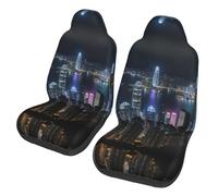LLOTPQ Universal Auto Front Seat Covers â€“ Washable, Breathable â€“ Fits Car, SUV, Sedan, Truck â€“ Aerial Night of View Hong Kong Full Print Design