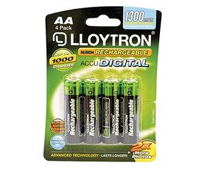 LLOYTRON NiMH Rechargeable AccuDigital Batteries / AA Size / 1300mAh / 4 Pack - B012
