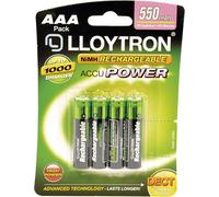 LLOYTRON NiMH Rechargeable AccuPower Batteries / AAA Size / 550mAh / 4 Pack - B014