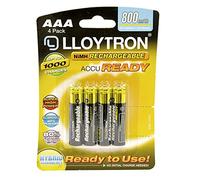 LLOYTRON NiMH Rechargeable AccuReady Batteries / AAA Size / 800mAh / Ready to Use/ 4 Pack - B009